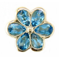 AC382 14K SLIDE WITH BEZEL PEAR SHAPE BLUE TOPAZ IN FLOWER DESIGN 